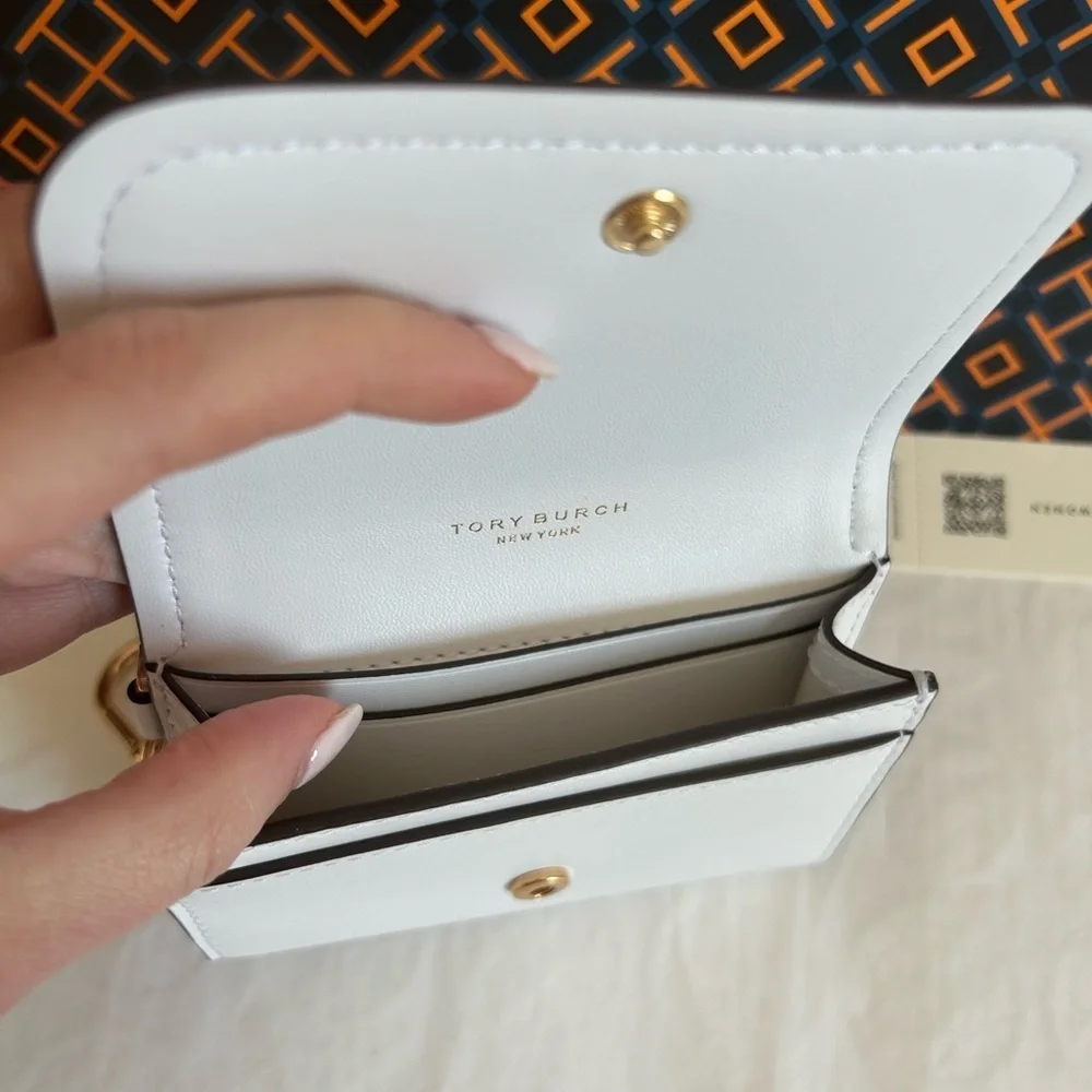 Tory Burch Emerson Soft Colorblock Flap Card Case Wallet Optic White Moose